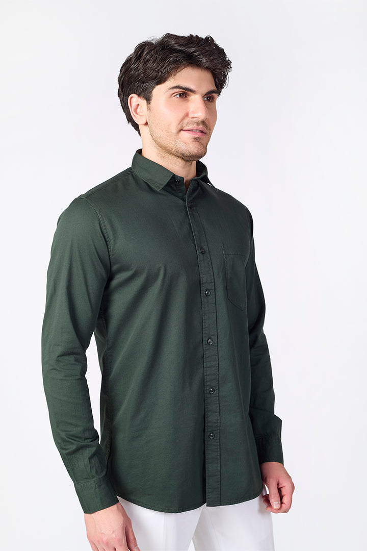 Dobby Cotton Solid Slim Fit Casual Shirt - Dark Olive