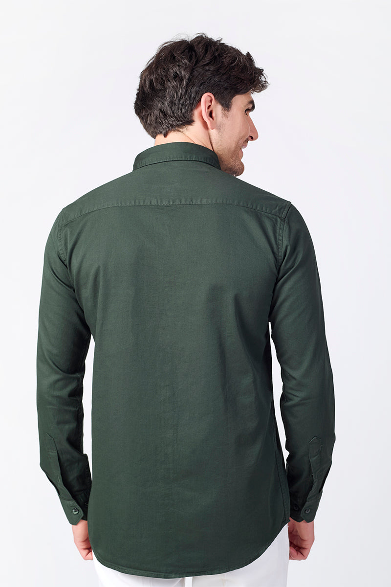 Dobby Cotton Solid Slim Fit Casual Shirt - Dark Olive