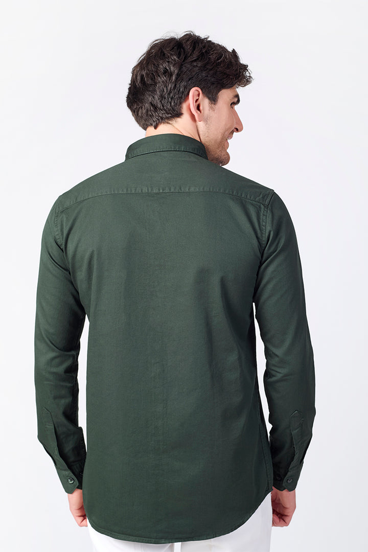 Dobby Cotton Solid Slim Fit Casual Shirt - Dark Olive