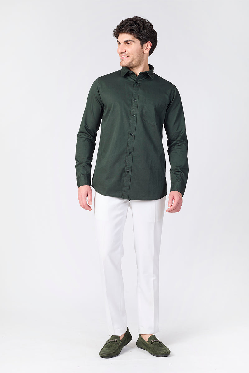 Dobby Cotton Solid Slim Fit Casual Shirt - Dark Olive
