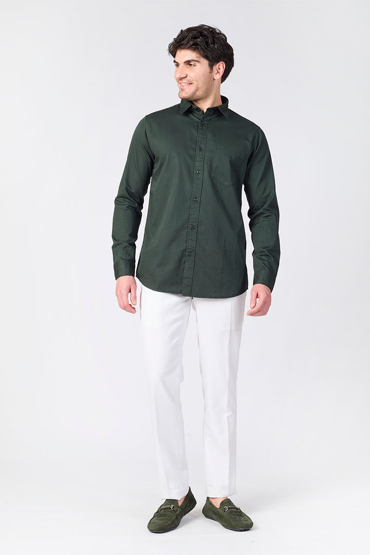 Dobby Cotton Solid Slim Fit Casual Shirt - Dark Olive