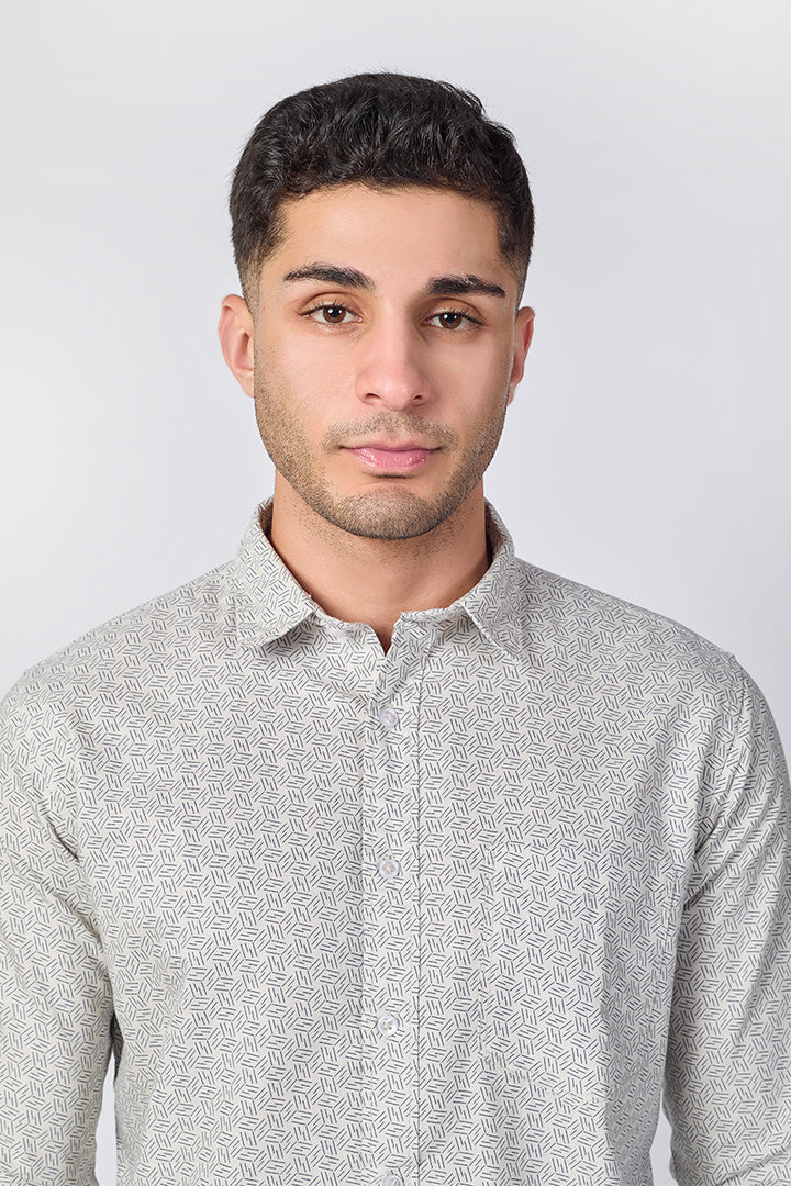 Men's Printed Full Sleeve Shirt - Ash Beige