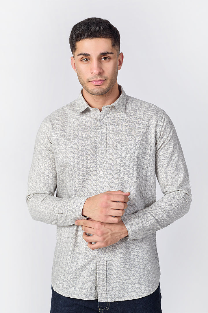 Men's Printed Full Sleeve Shirt - Ash Beige