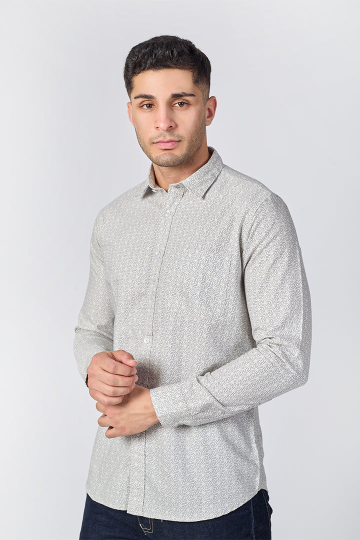 Men's Printed Full Sleeve Shirt - Ash Beige