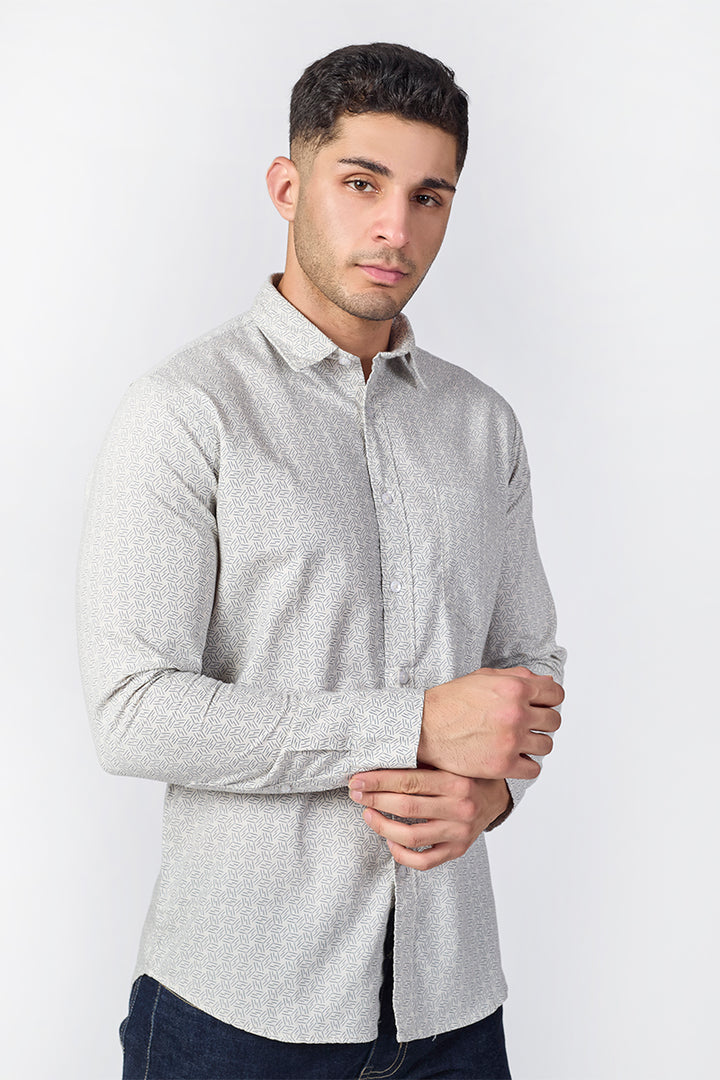 Men's Printed Full Sleeve Shirt - Ash Beige