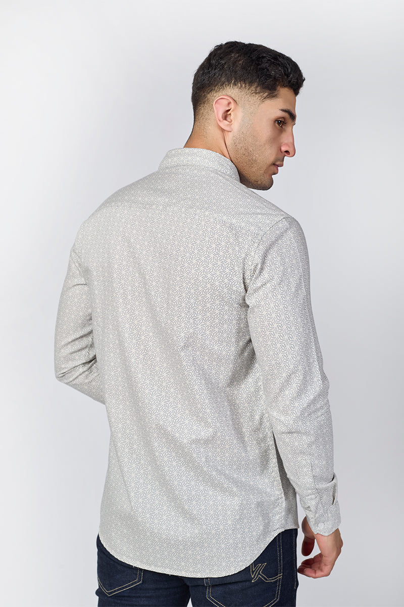 Men's Printed Full Sleeve Shirt - Ash Beige