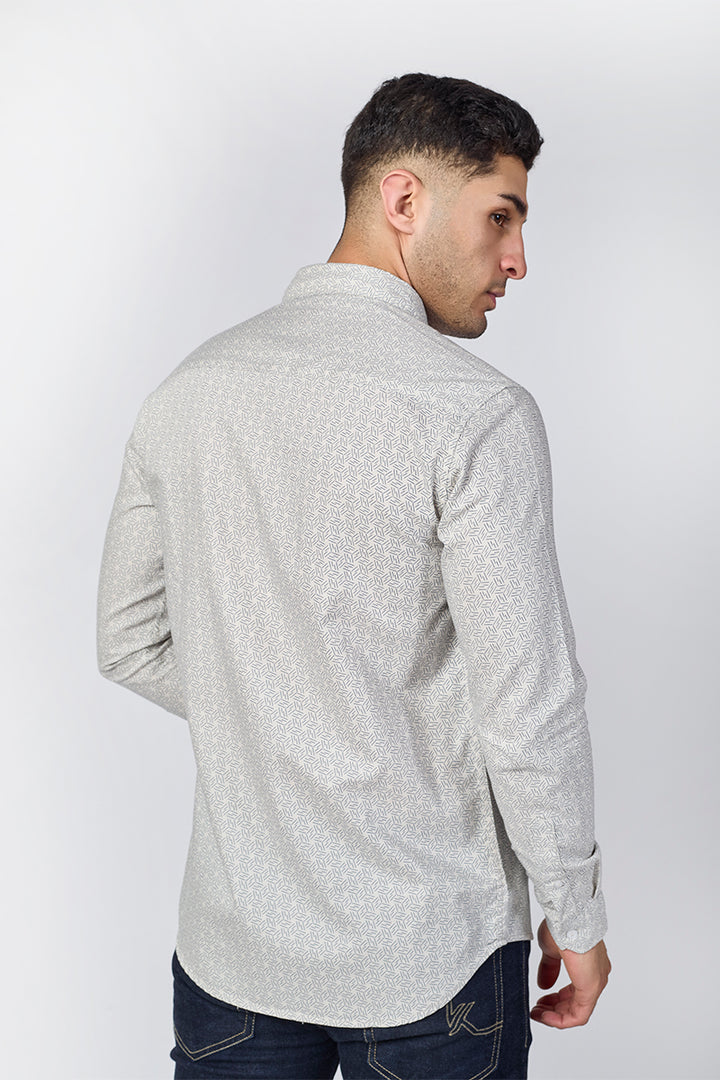 Men's Printed Full Sleeve Shirt - Ash Beige