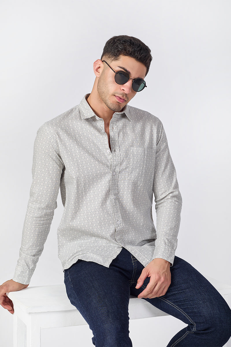 Men's Printed Full Sleeve Shirt - Ash Beige