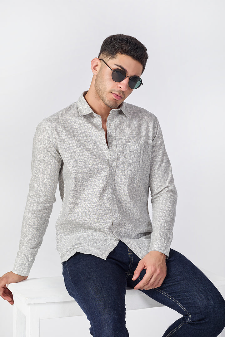 Men's Printed Full Sleeve Shirt - Ash Beige