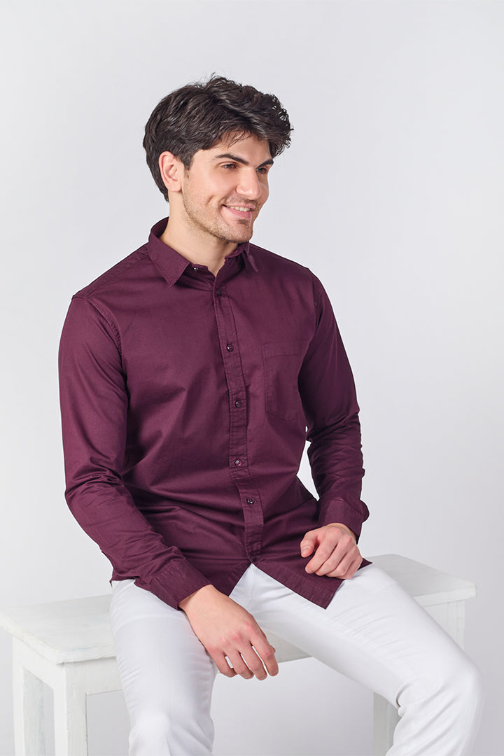 Dobby Cotton Solid Slim Fit Casual Shirt - Plum Wine