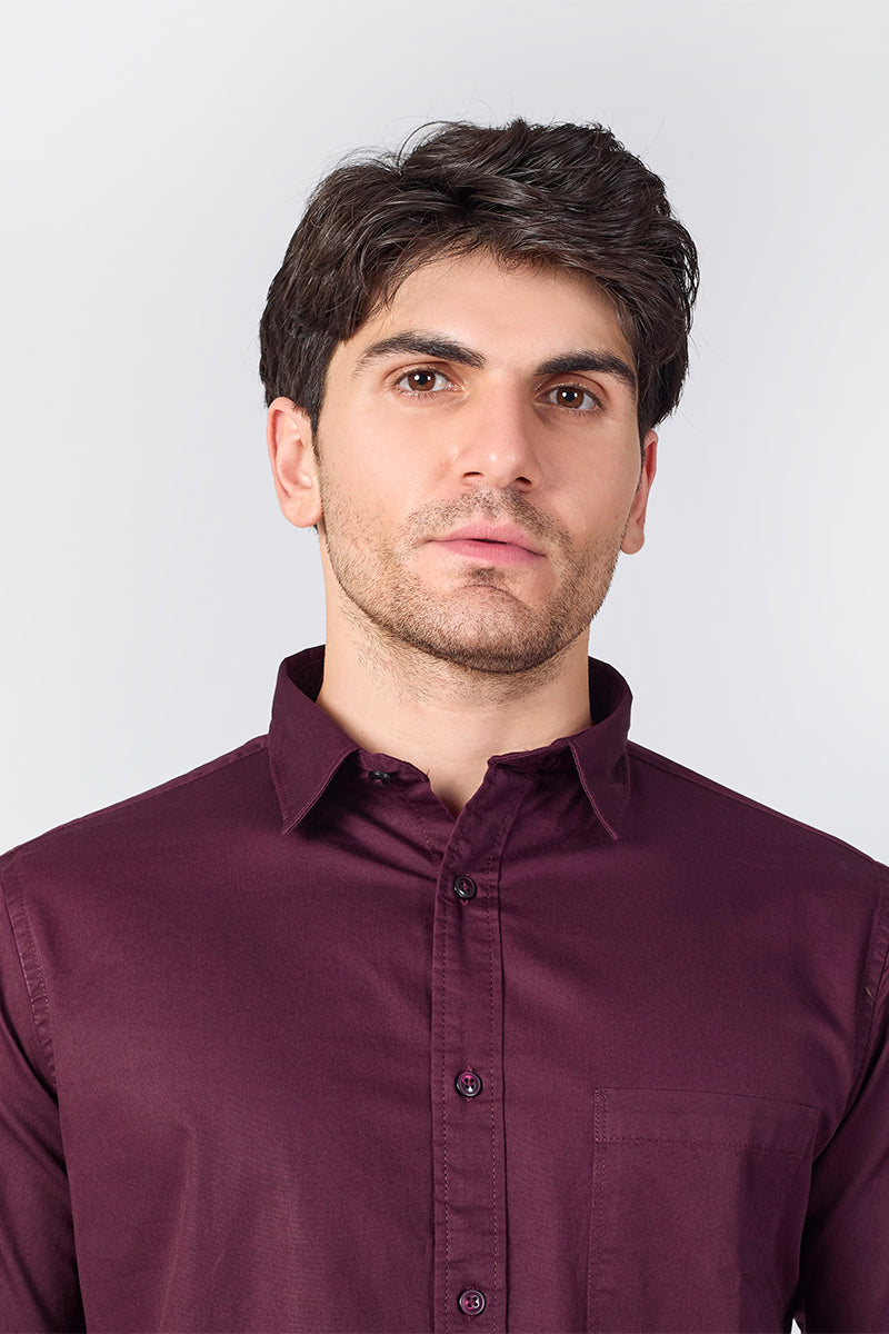 Dobby Cotton Solid Slim Fit Casual Shirt - Plum Wine