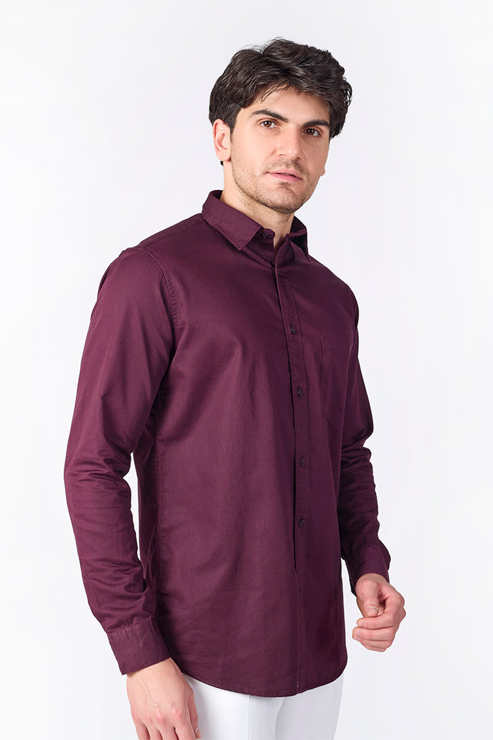 Dobby Cotton Solid Slim Fit Casual Shirt - Plum Wine