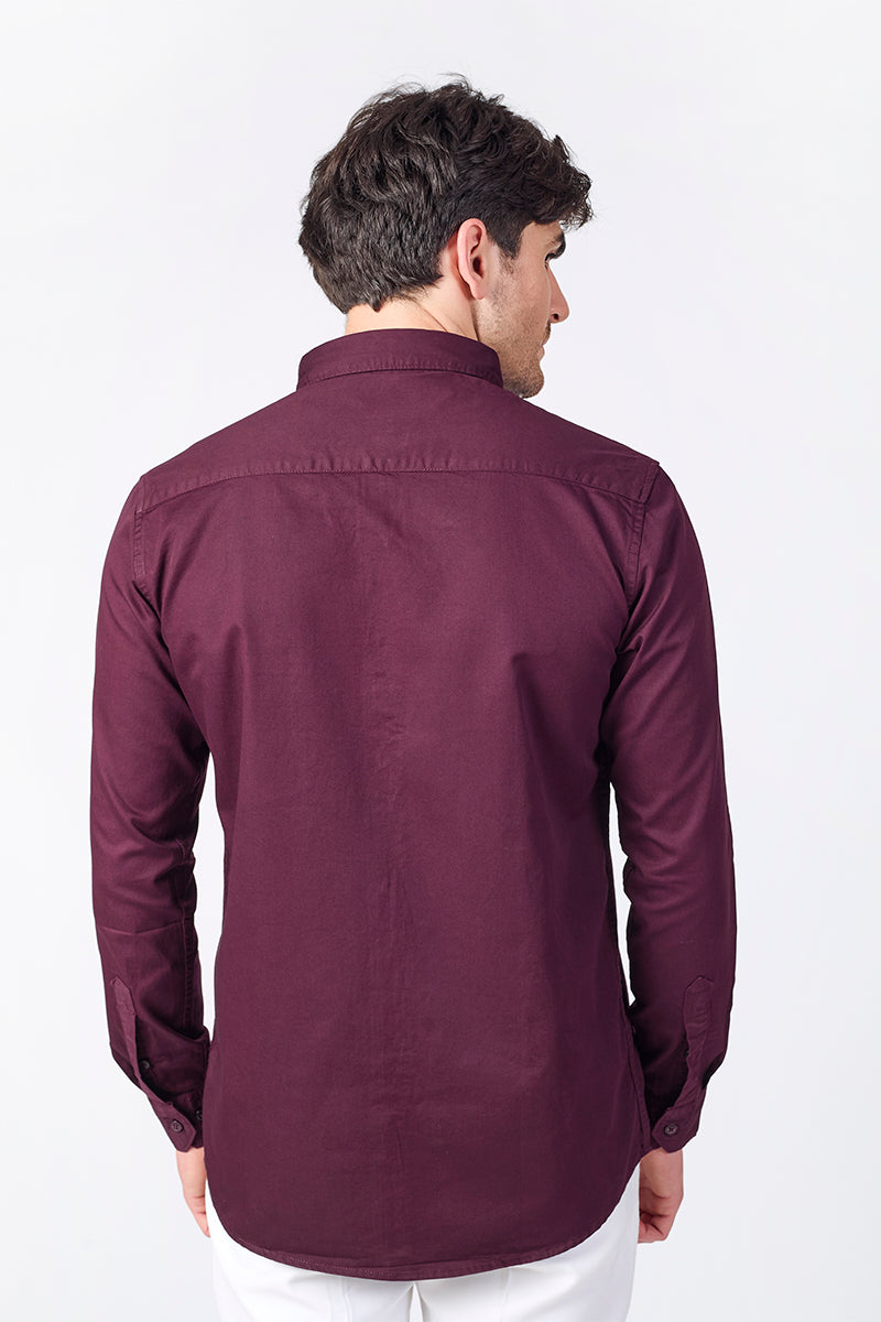 Dobby Cotton Solid Slim Fit Casual Shirt - Plum Wine