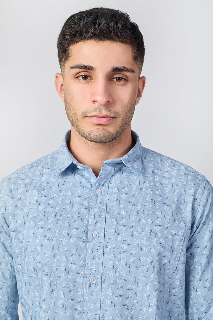 Men's Printed Full Sleeve Shirt - Light Blue