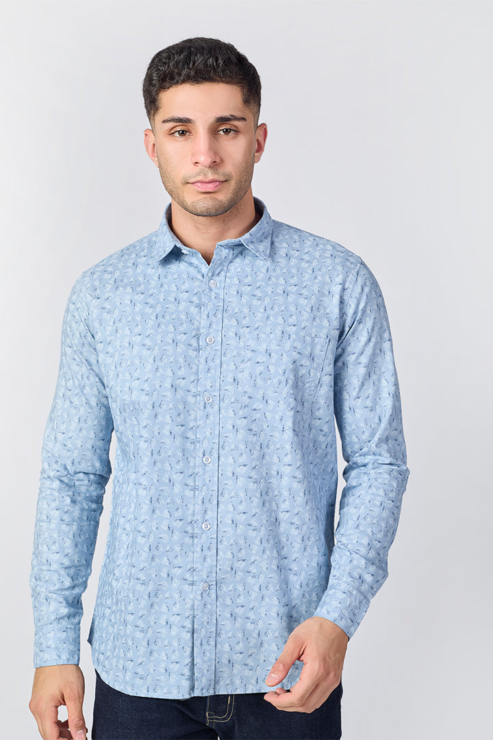 Men's Printed Full Sleeve Shirt - Light Blue