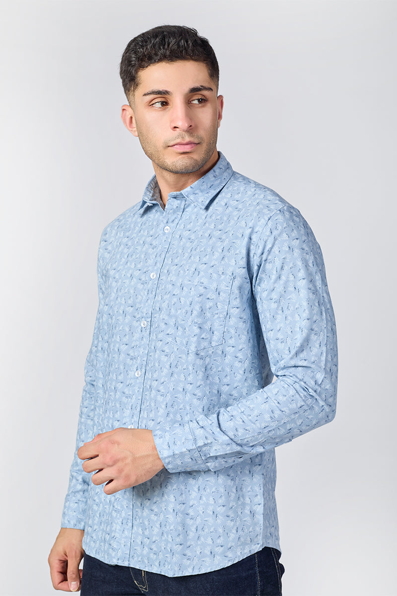 Men's Printed Full Sleeve Shirt - Light Blue