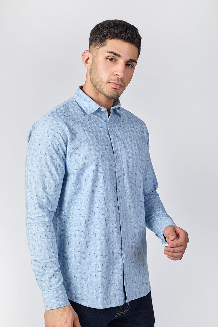 Men's Printed Full Sleeve Shirt - Light Blue