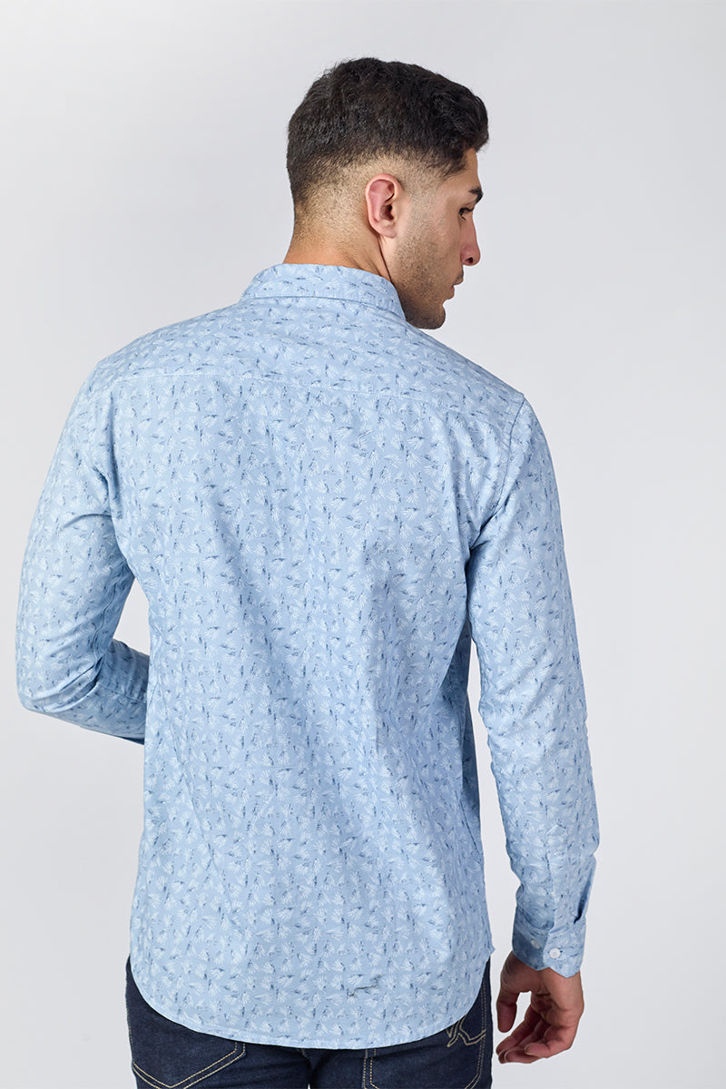 Men's Printed Full Sleeve Shirt - Light Blue