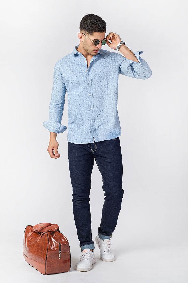Men's Printed Full Sleeve Shirt - Light Blue