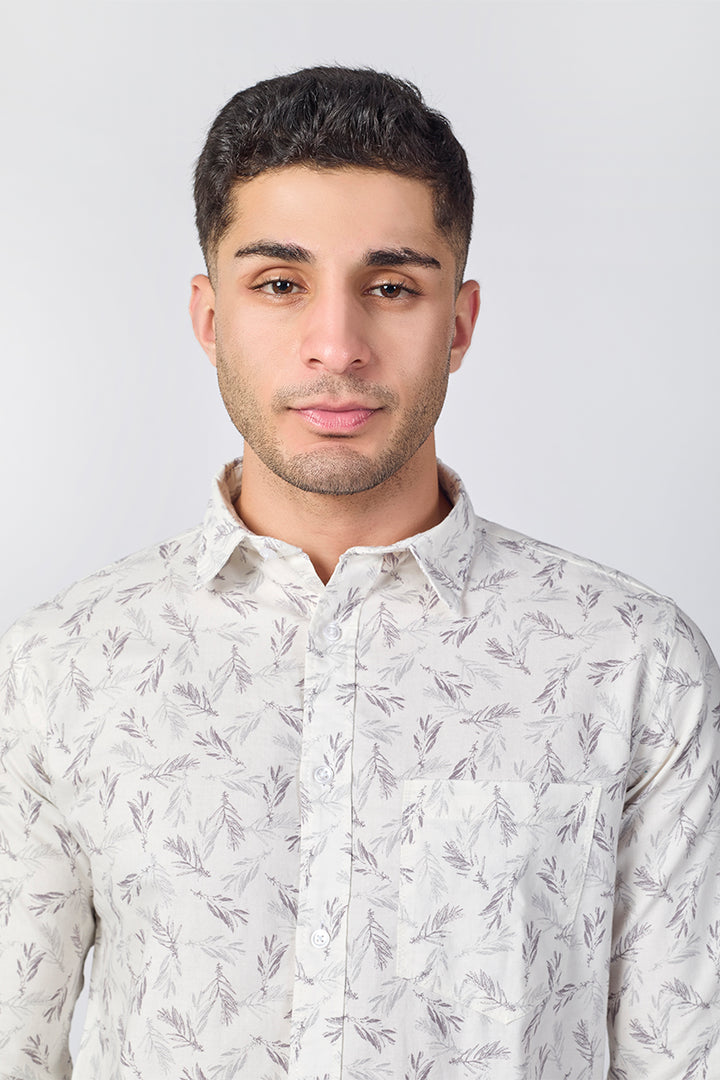 Men's Printed Full Sleeve Shirt - Off-White