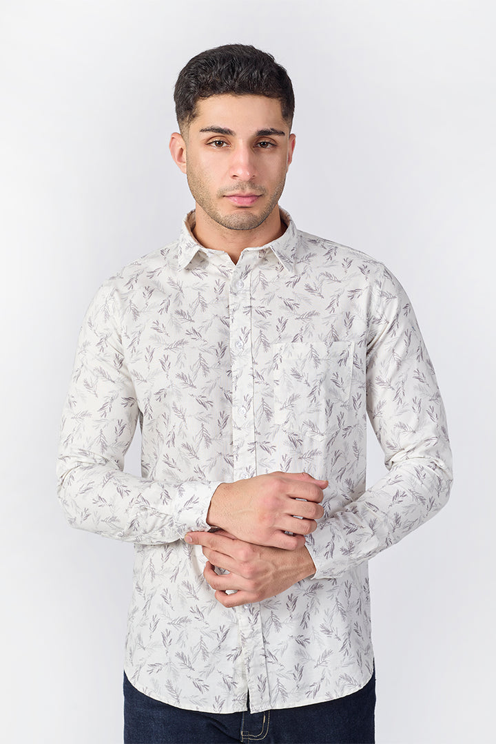 Men's Printed Full Sleeve Shirt - Off-White
