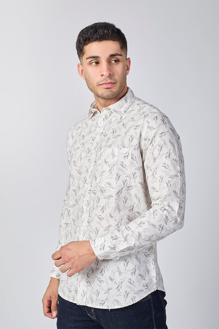 Men's Printed Full Sleeve Shirt - Off-White