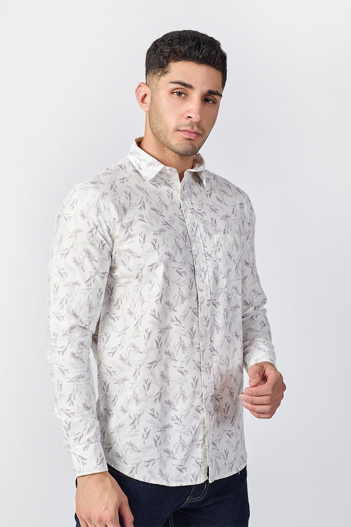 Men's Printed Full Sleeve Shirt - Off-White