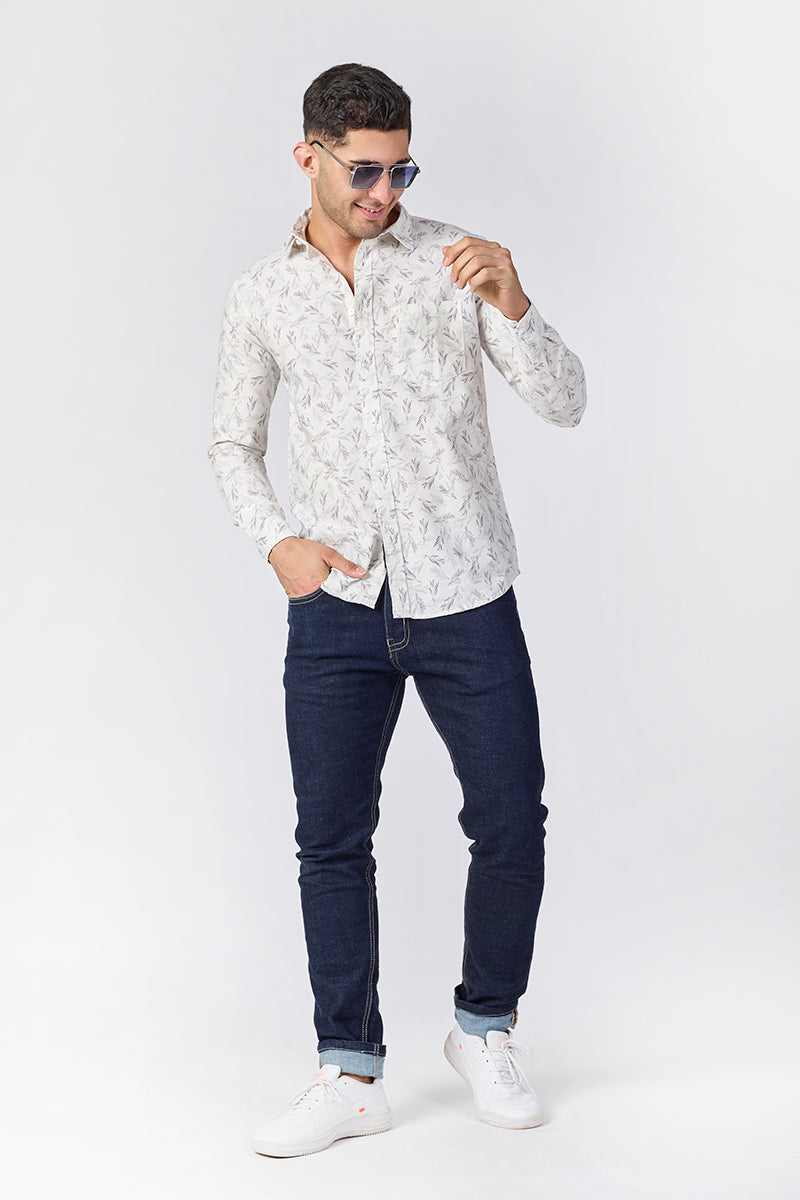 Men's Printed Full Sleeve Shirt - Off-White