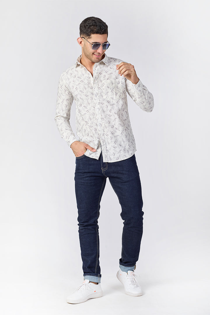 Men's Printed Full Sleeve Shirt - Off-White