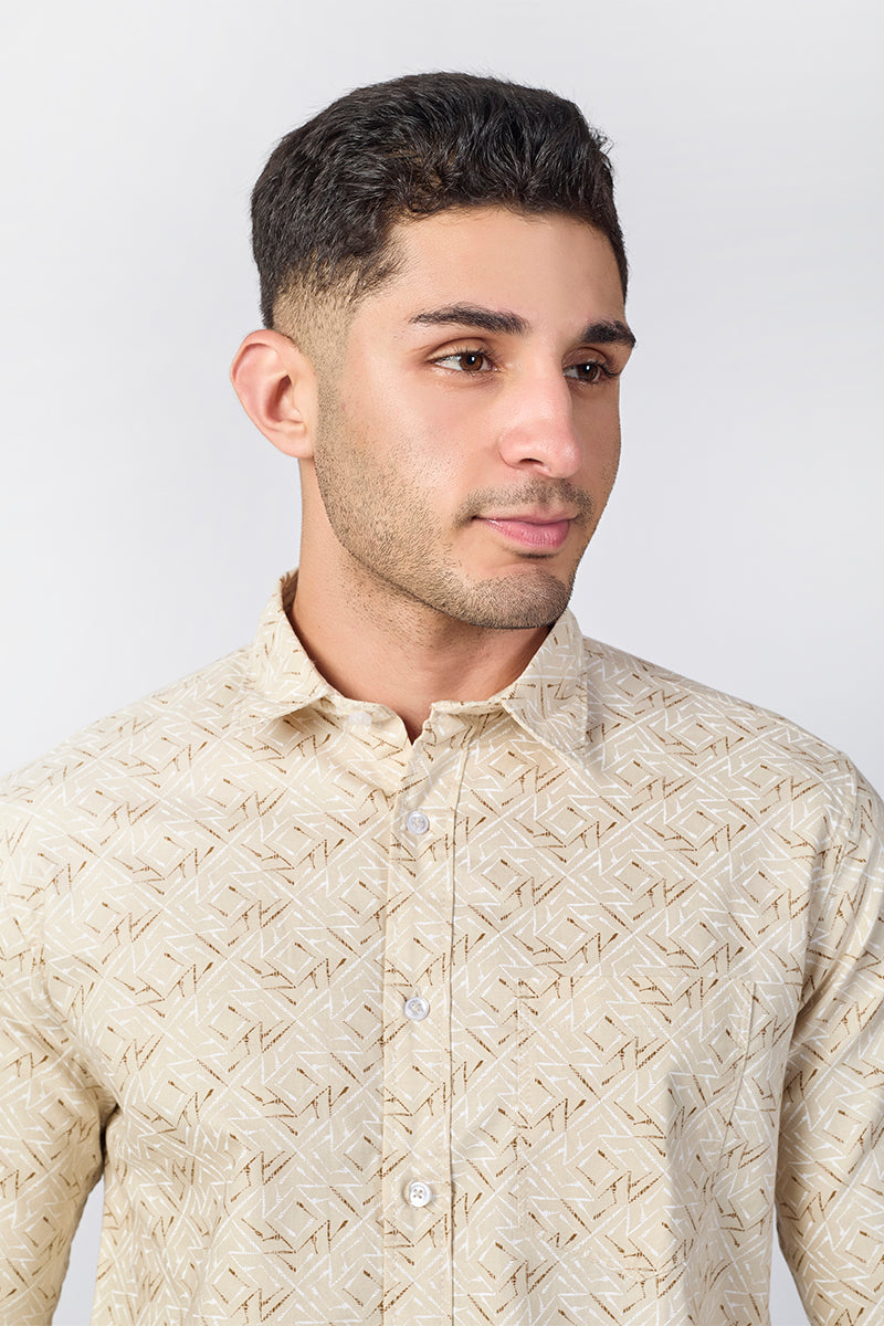 Men's Printed Full Sleeve Shirt - Beige