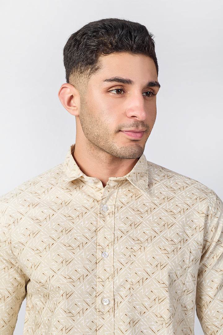 Men's Printed Full Sleeve Shirt - Beige
