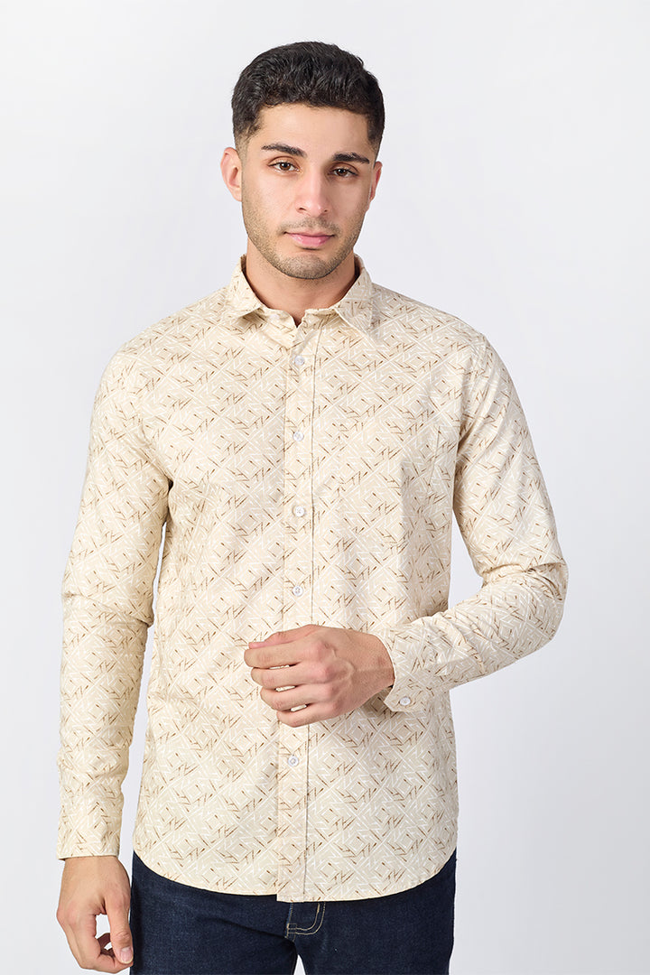 Men's Printed Full Sleeve Shirt - Beige