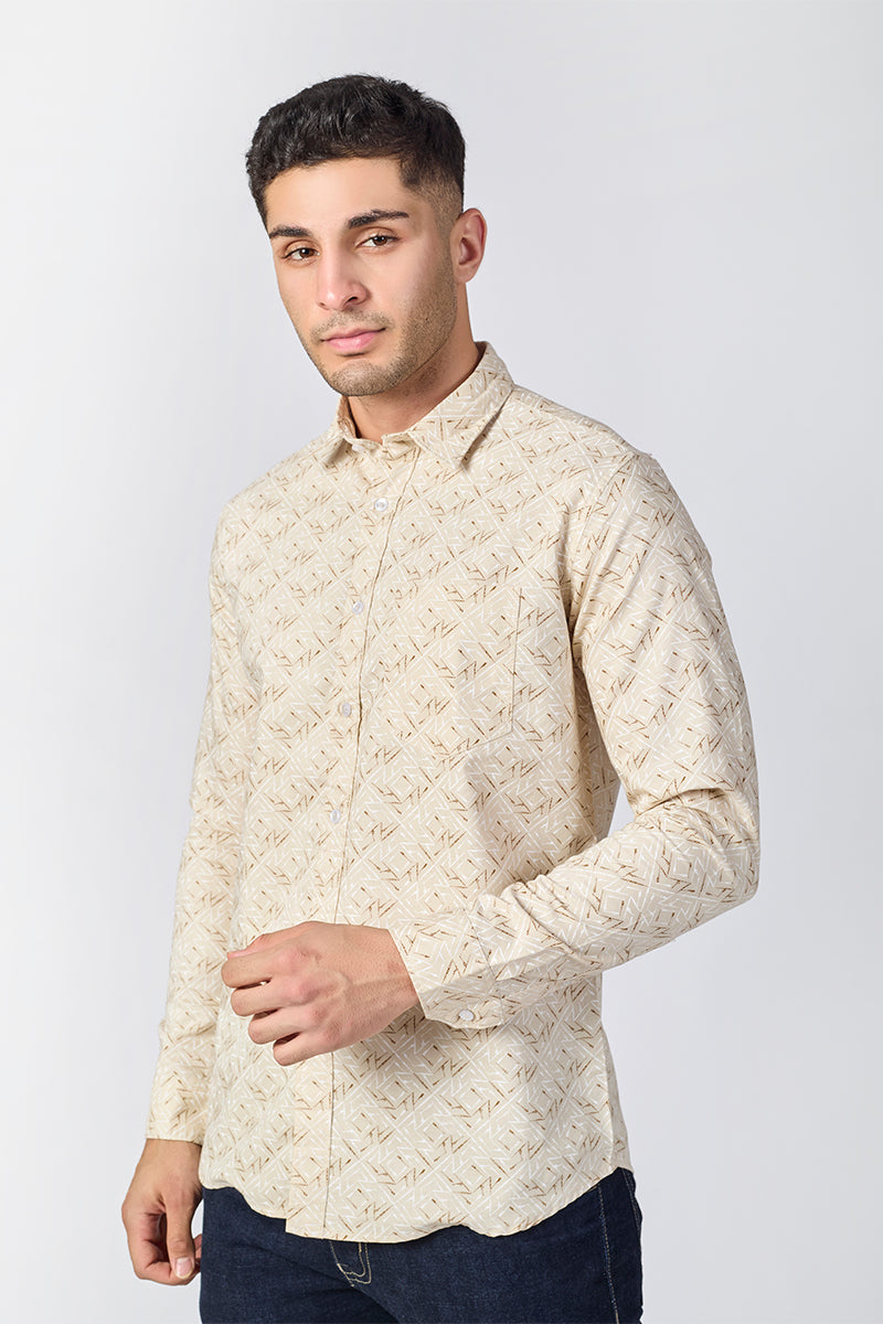 Men's Printed Full Sleeve Shirt - Beige