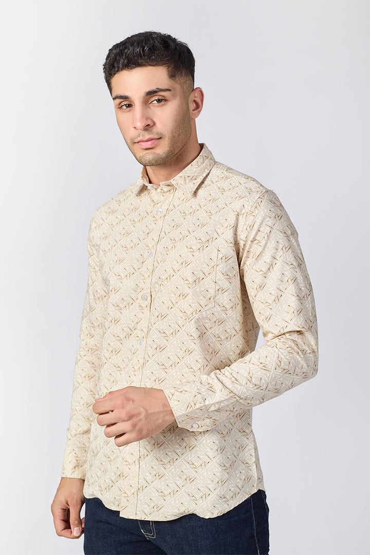 Men's Printed Full Sleeve Shirt - Beige