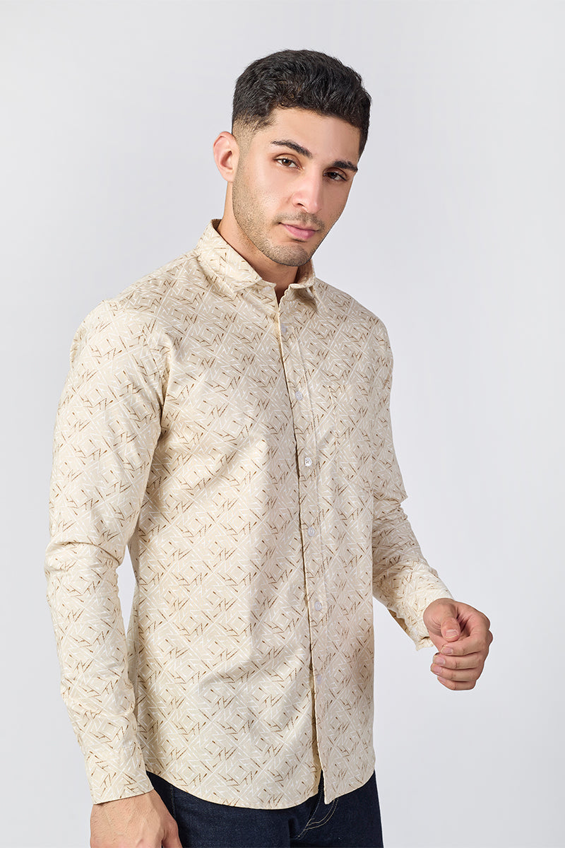 Men's Printed Full Sleeve Shirt - Beige