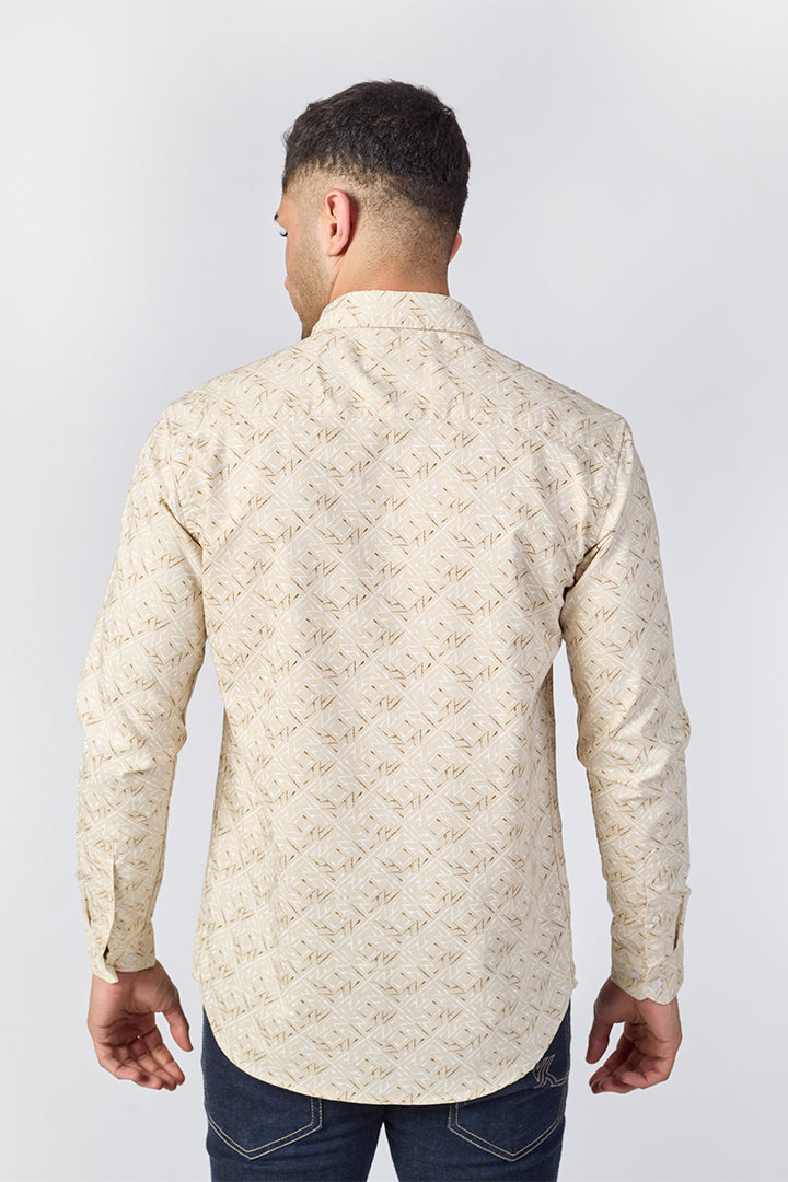Men's Printed Full Sleeve Shirt - Beige