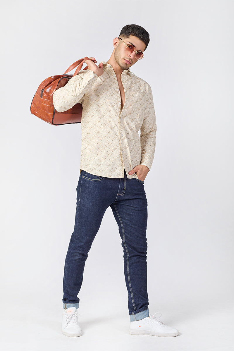 Men's Printed Full Sleeve Shirt - Beige