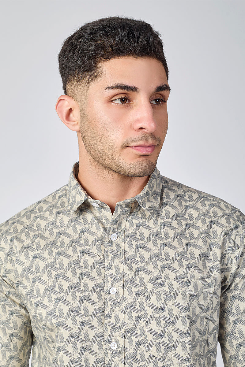 Men's Printed Full Sleeve Shirt - Beige