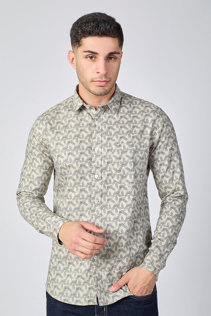 Men's Printed Full Sleeve Shirt - Beige