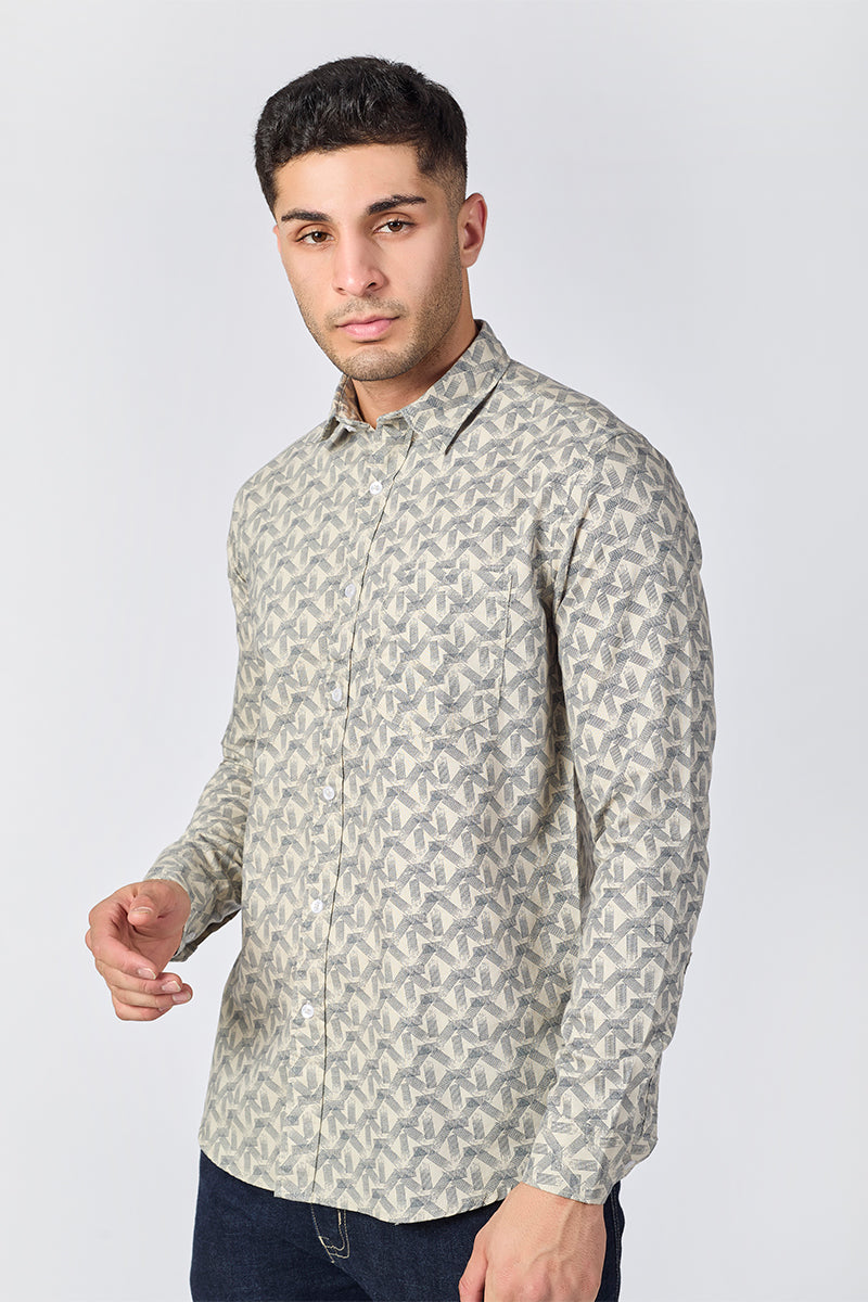 Men's Printed Full Sleeve Shirt - Beige