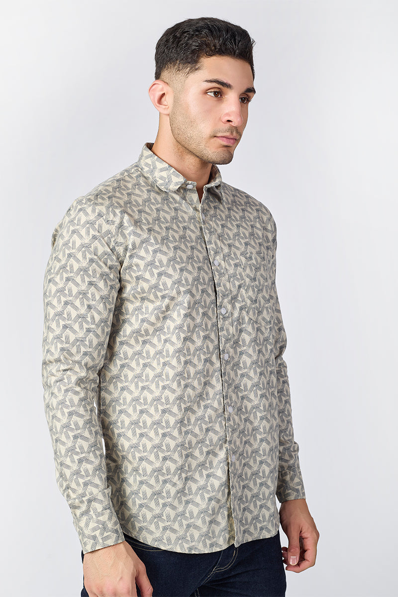 Men's Printed Full Sleeve Shirt - Beige