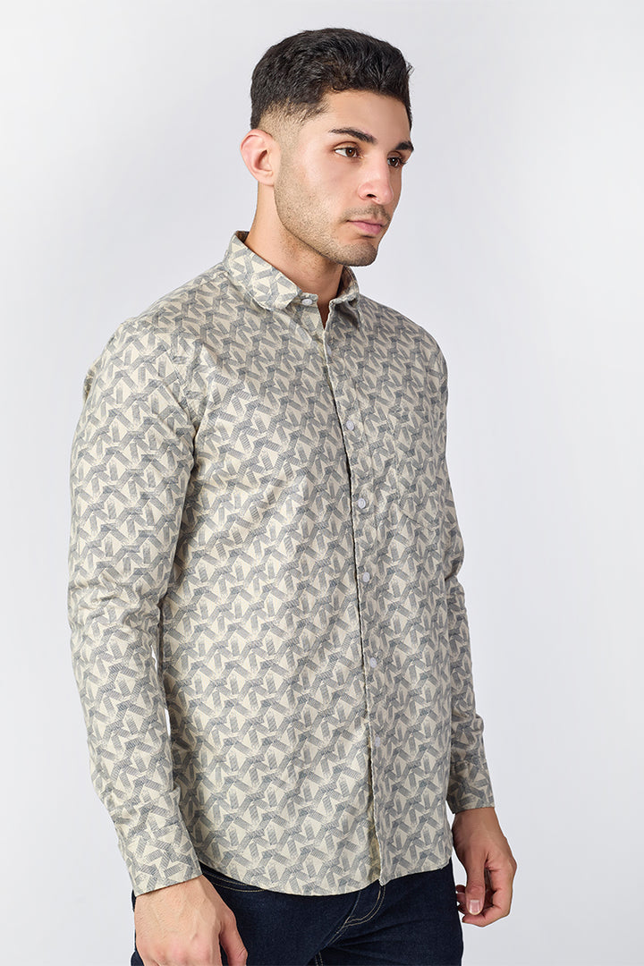 Men's Printed Full Sleeve Shirt - Beige