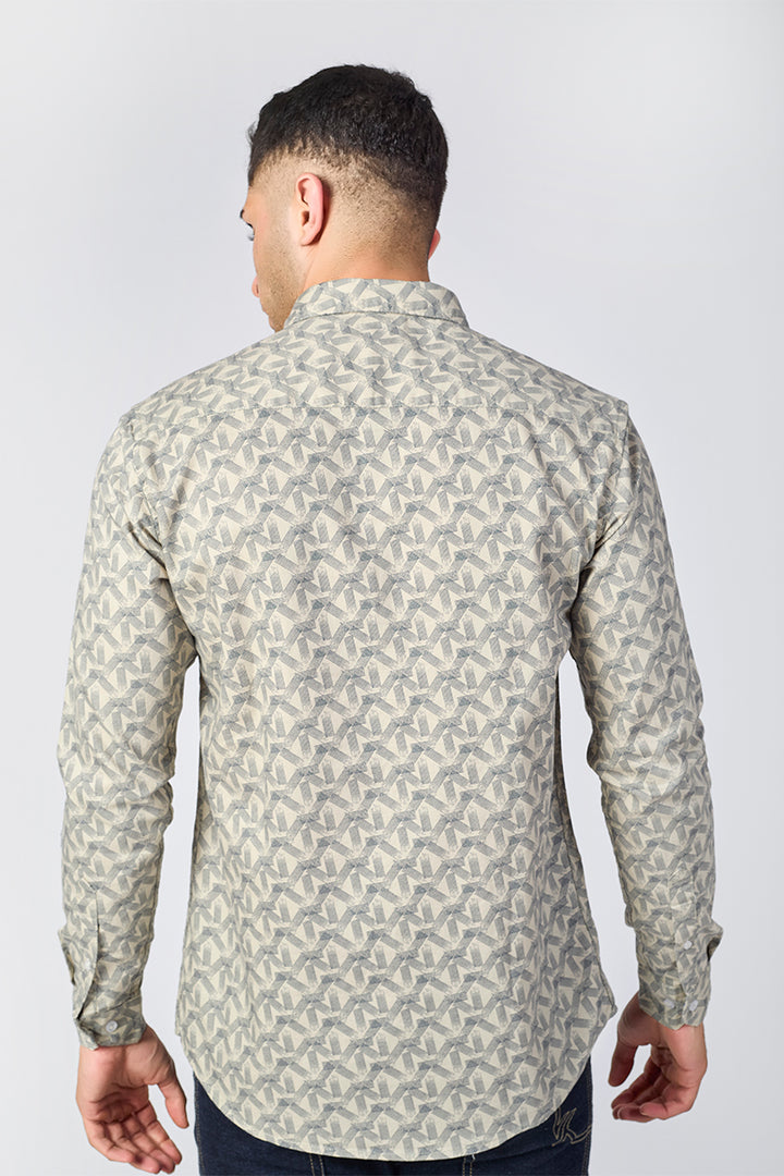 Men's Printed Full Sleeve Shirt - Beige