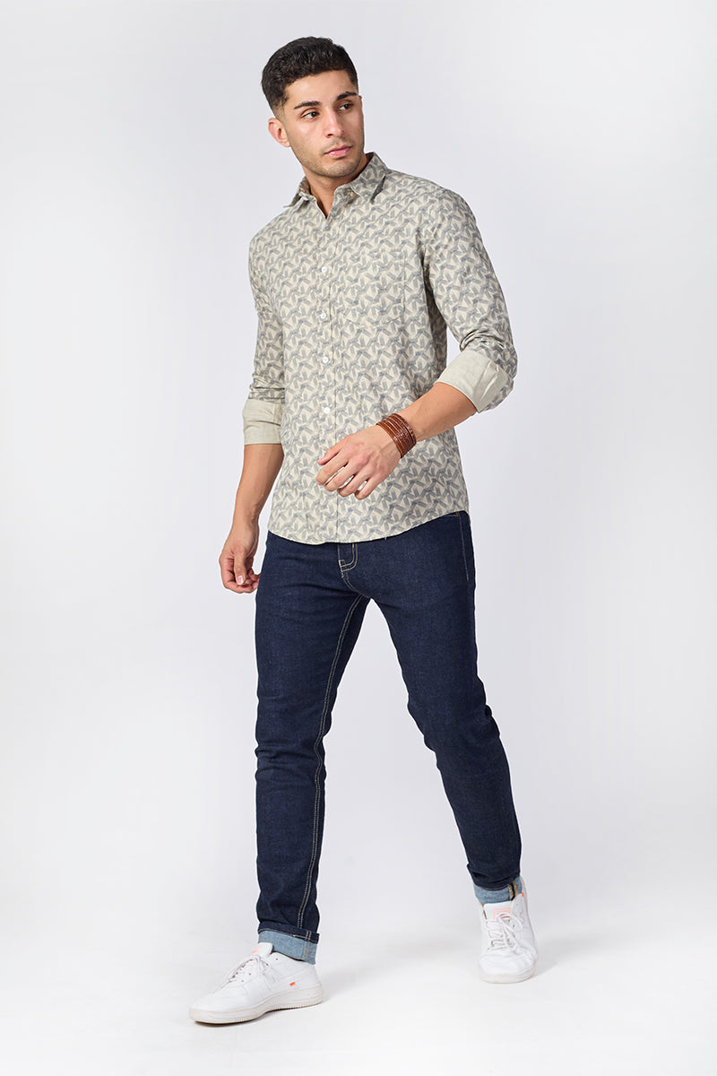 Men's Printed Full Sleeve Shirt - Beige