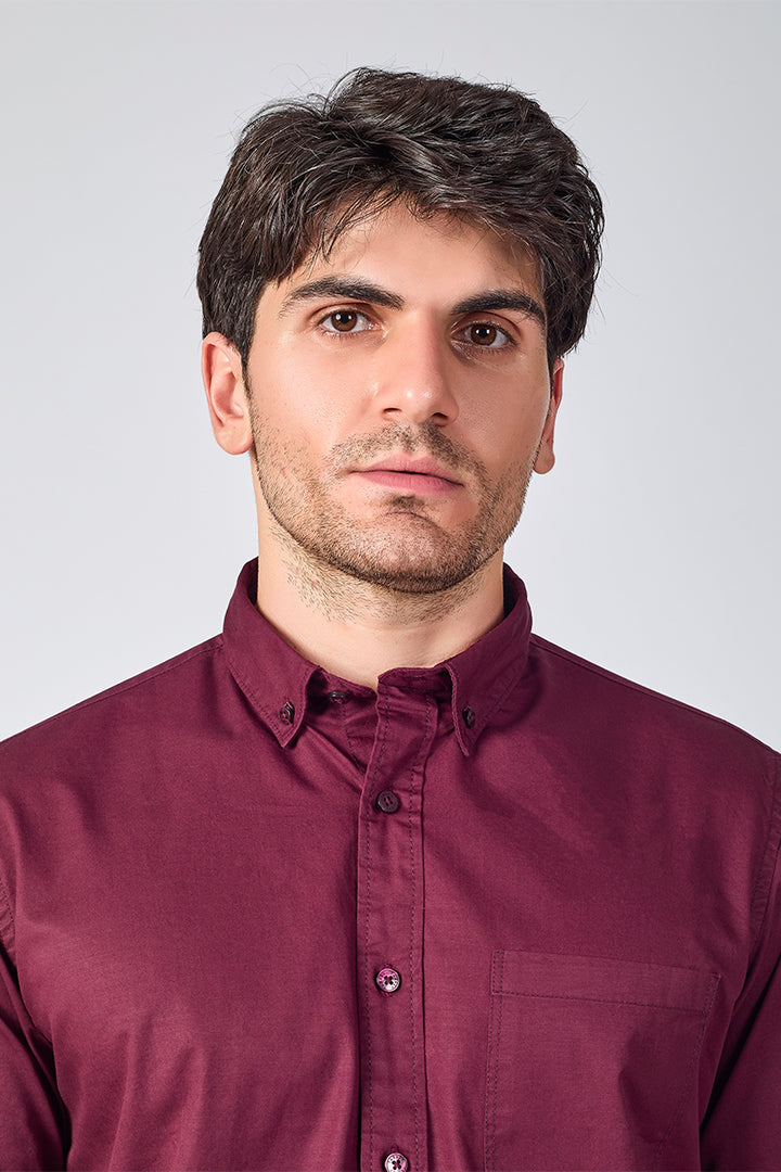 Giza Slub Slim Fit Casual Shirt - Cranberry