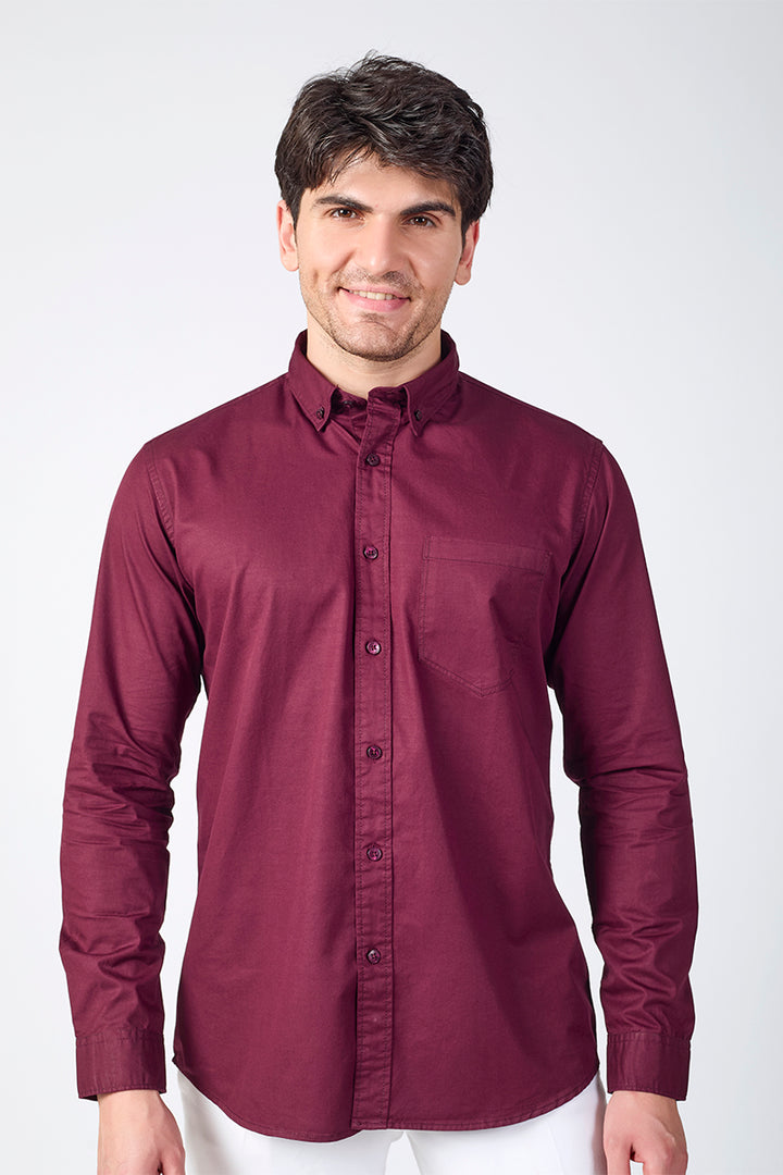 Giza Slub Slim Fit Casual Shirt - Cranberry