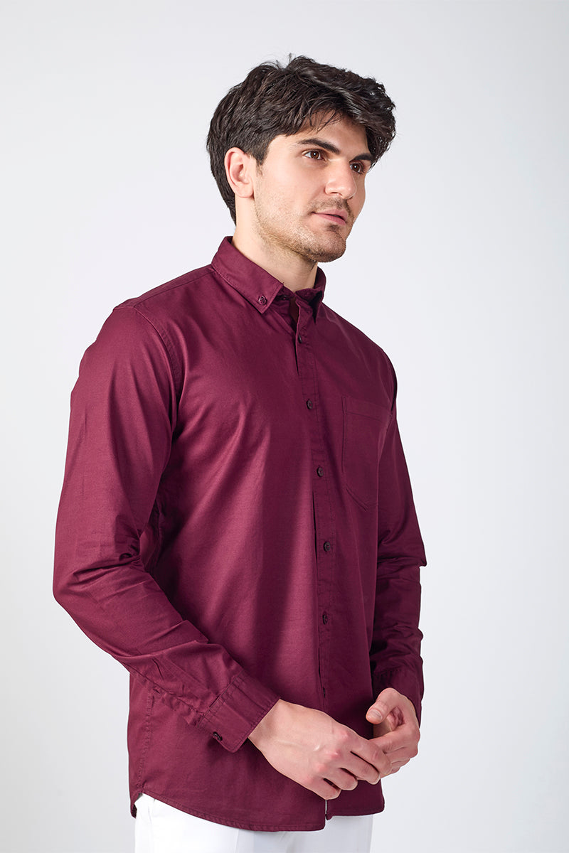 Giza Slub Slim Fit Casual Shirt - Cranberry