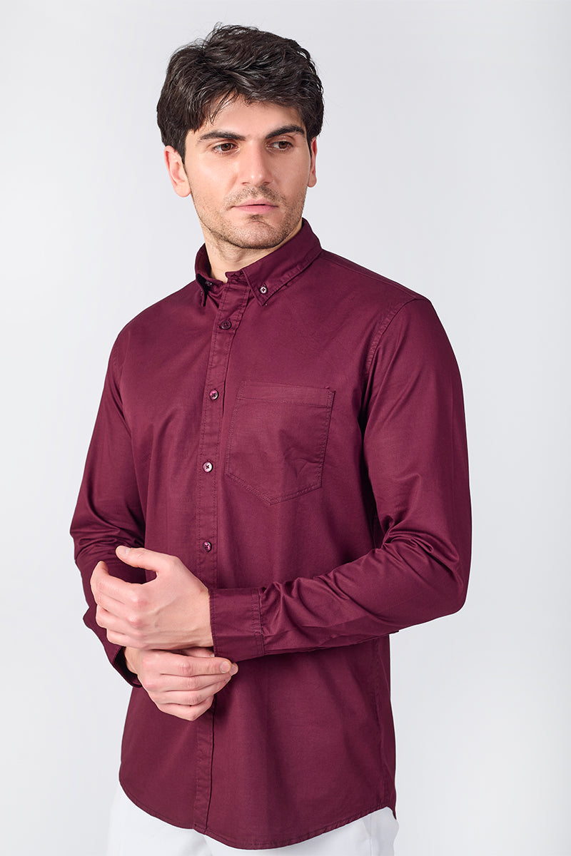 Giza Slub Slim Fit Casual Shirt - Cranberry