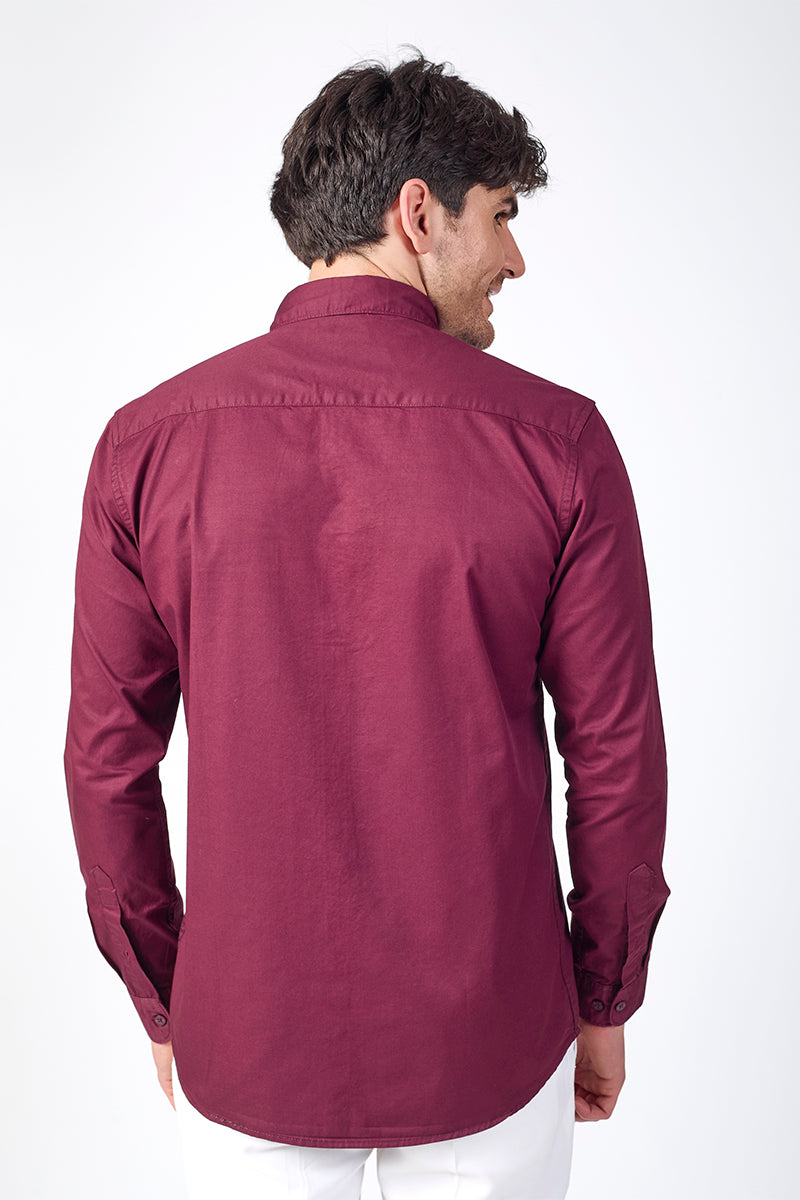 Giza Slub Slim Fit Casual Shirt - Cranberry