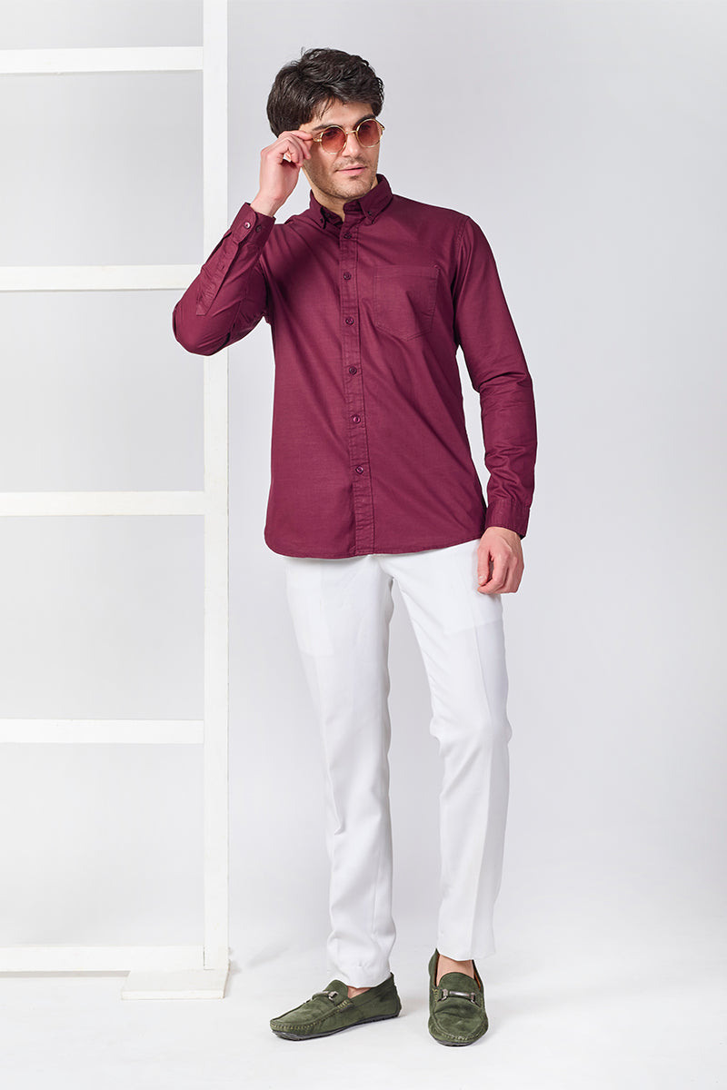 Giza Slub Slim Fit Casual Shirt - Cranberry